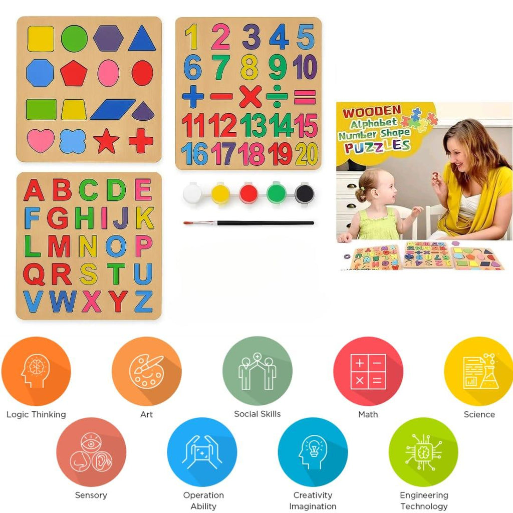 Wooden Alphabet, Numbers & Shapes Learning Boards (Set of 3) – educational toy for kids (view 3)
