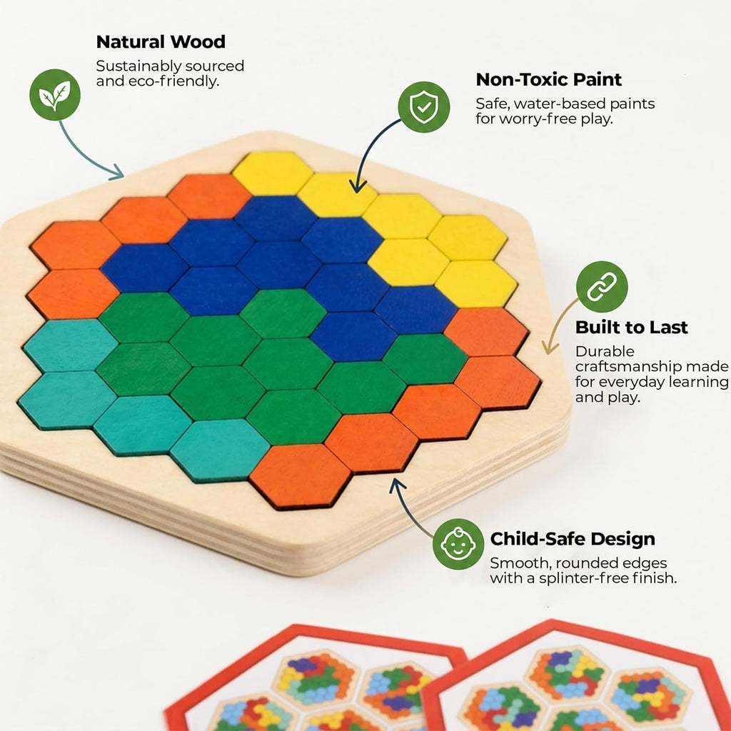 Wooden Hexagon Tangram Brain Teaser – kids puzzle & board game (view 4)