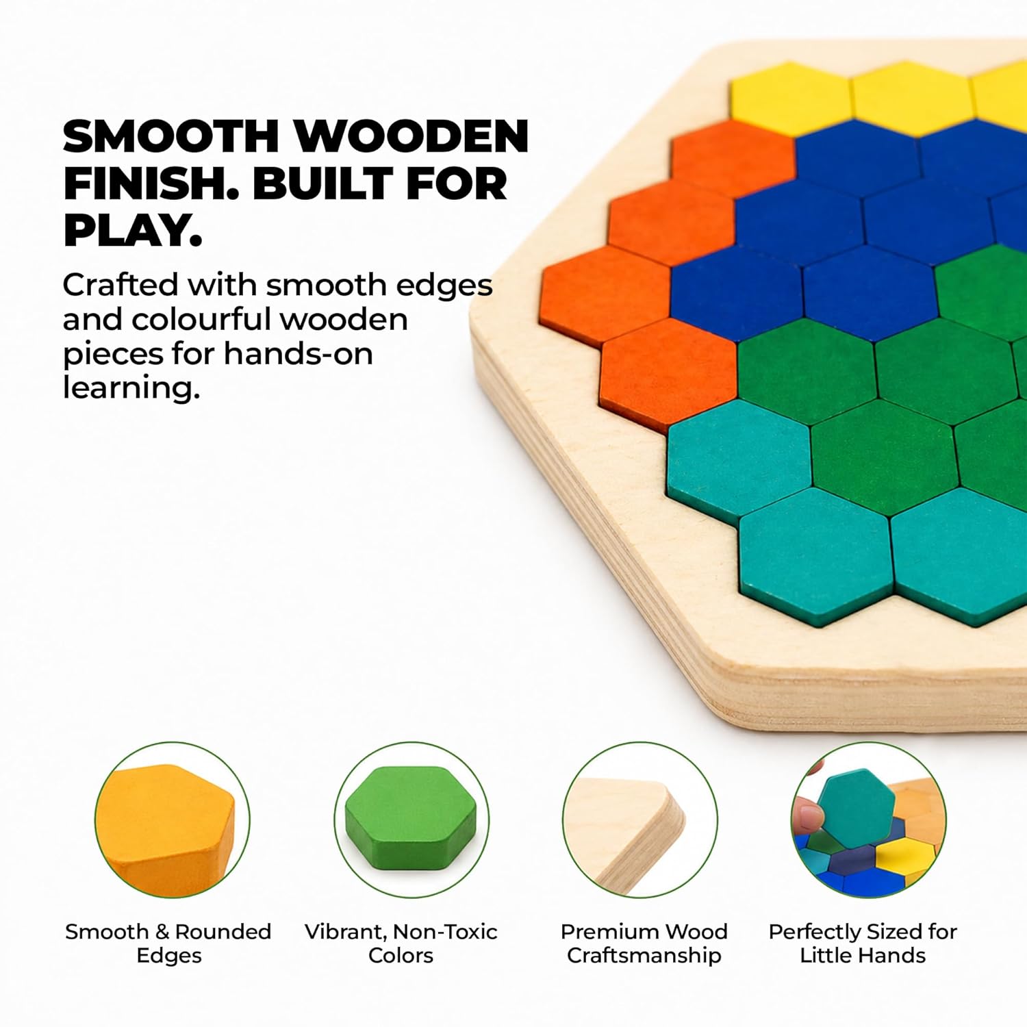 Wooden Hexagon Tangram Brain Teaser – kids puzzle & board game (view 6)