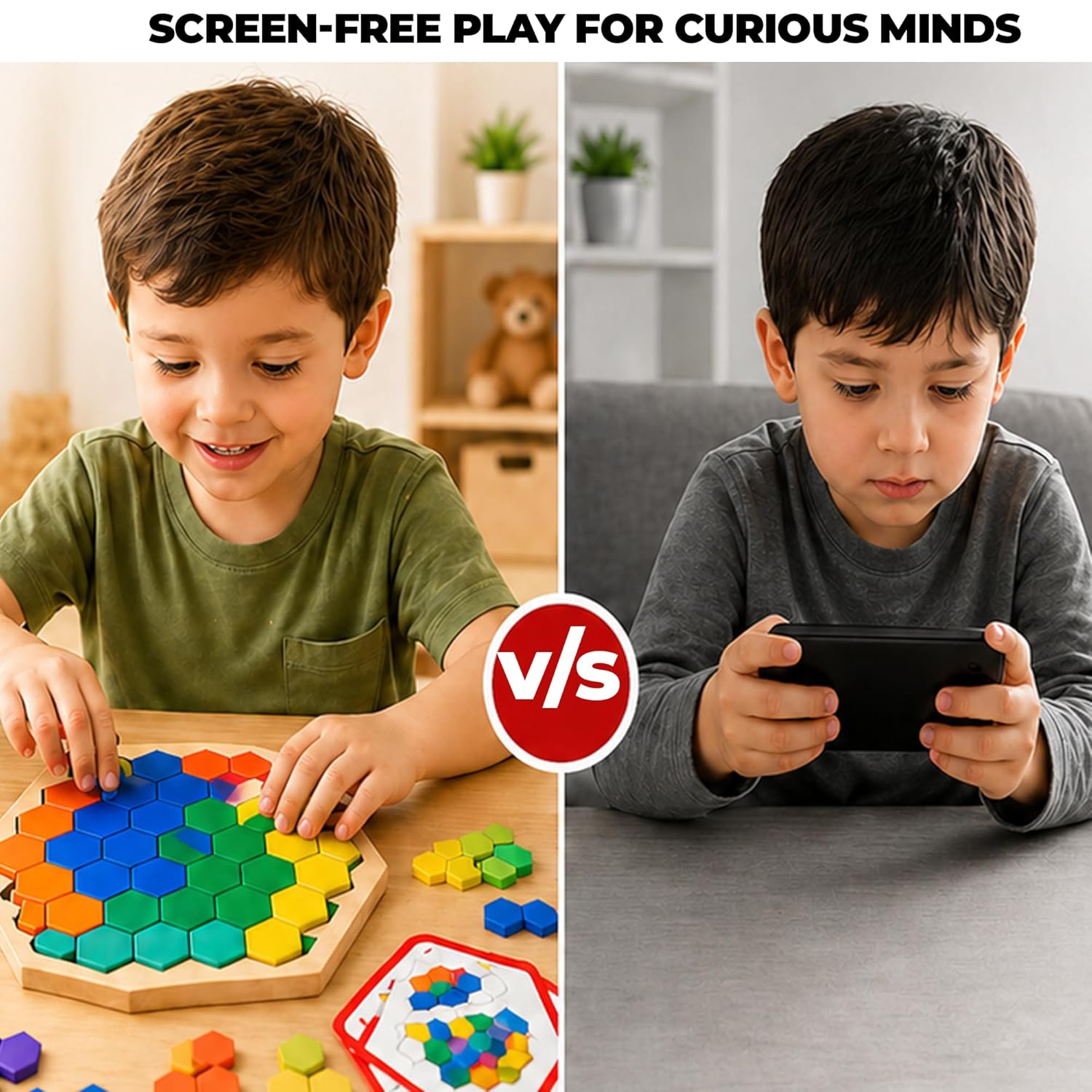 Wooden Hexagon Tangram Brain Teaser – kids puzzle & board game (view 7)