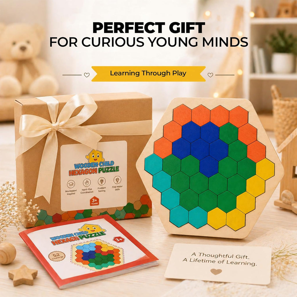 Wooden Hexagon Tangram Brain Teaser – kids puzzle & board game (view 8)