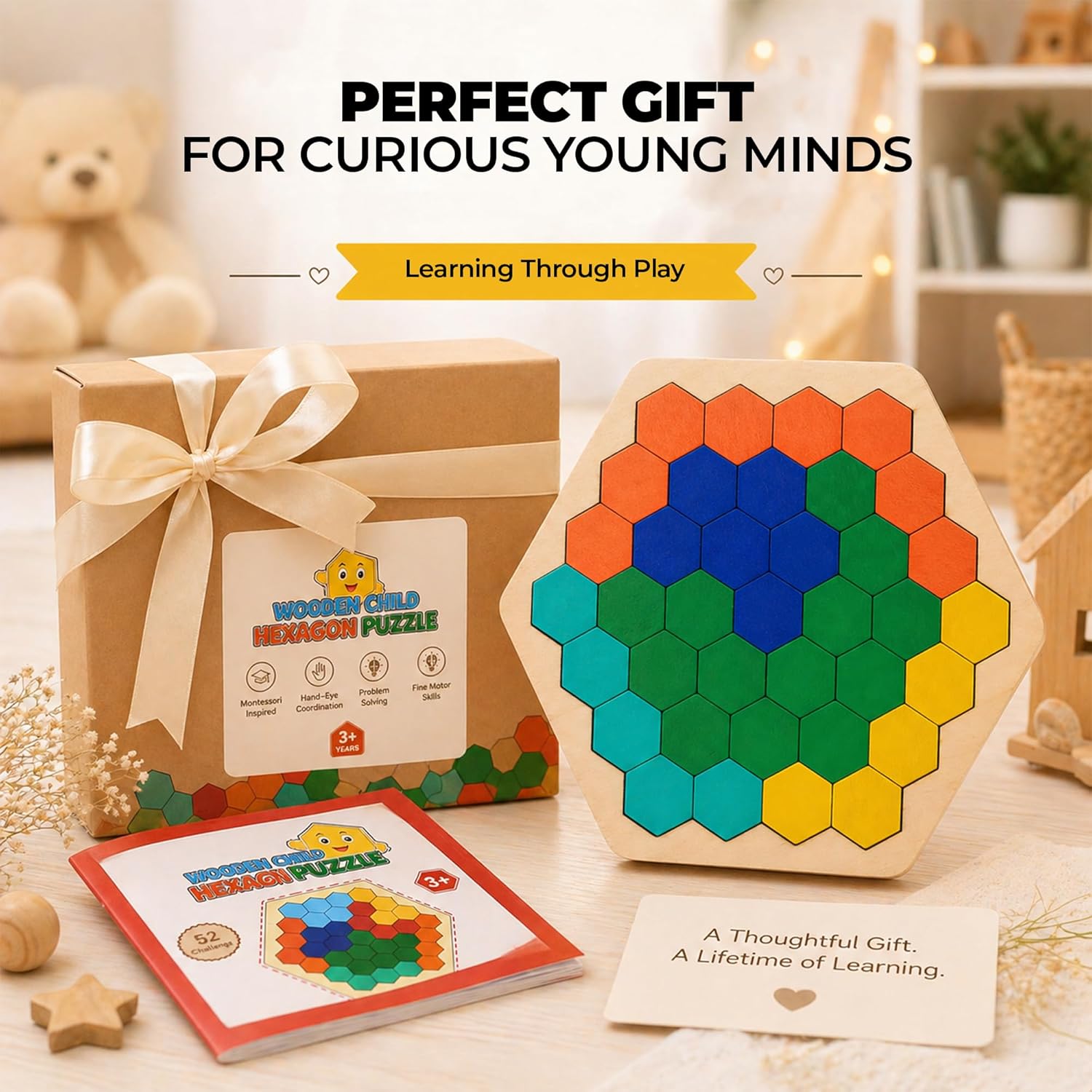 Wooden Hexagon Tangram Brain Teaser – kids puzzle & board game (view 8)