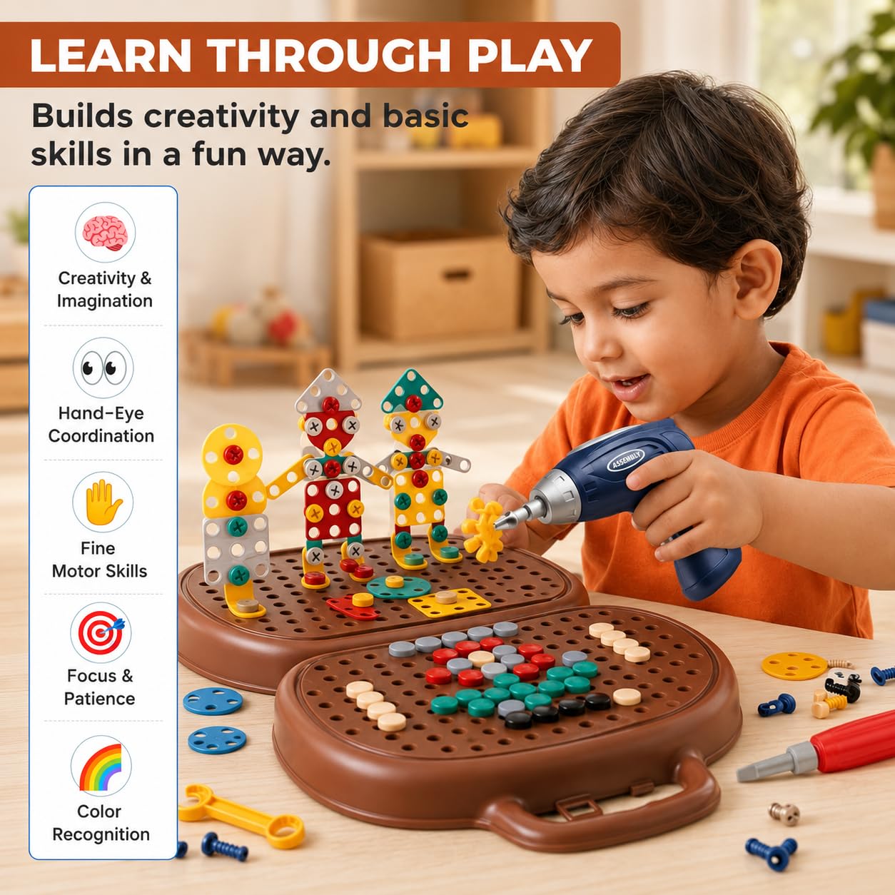 Kids Creative Tool Box Set with Electric Drill – educational STEM toy for kids (view 9)